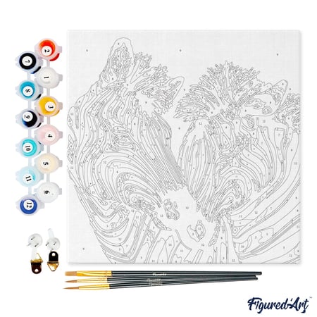 Mini Peinture par Numéro Figured'Art 20x20cm avec cadre Couple de Zèbres colorés - Petit Format