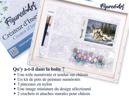 Peinture par Numéro Figured'Art avec Cadre - Couple de loups - Kit de Loisir Créatif DIY Numéro d'Art Complet - 40x50cm toile tendue sur châssis