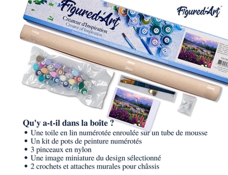 Peinture par Numéro Figured'Art - Fleurs et Lac au pied de la Montagne - Kit de Loisir Créatif DIY Numéro d'Art - 40x50cm sans châssis en bois