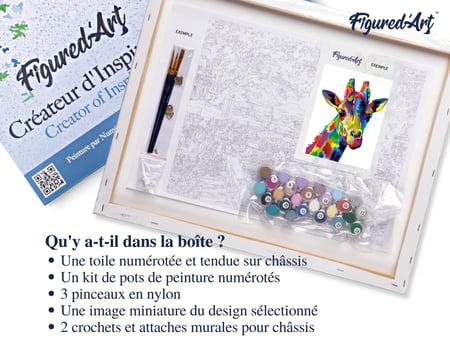 Peinture par Numéro Figured'Art avec Cadre - Girafe Pop Art - Kit de Loisir Créatif DIY Numéro d'Art Complet - 40x50cm toile tendue sur châssis