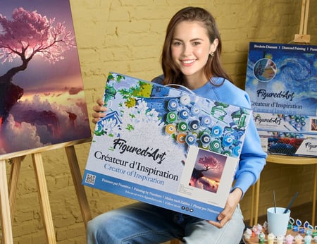 Peinture par Numéro Figured'Art avec Cadre - Arbre rose et Nuages - Kit de Loisir Créatif DIY Numéro d'Art - 40x50cm toile tendue sur châssis