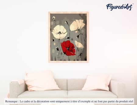 Peinture par Numéro Figured'Art - Fleurs rouge et blanches - Kit de Loisir Créatif DIY Numéro d'Art Complet - 40x50cm sans châssis en bois
