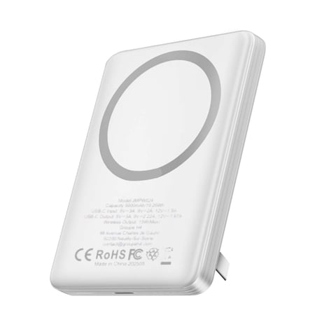 Jaym Powerbank 5000mAh MagSafe Induction 15W avec Port USB-C 20W et Fonction Stand Blanc