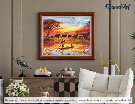 Peinture par Numéro Figured'Art - Coucher de soleil Eléphants - Kit de Loisir Créatif DIY Numéro d'Art Complet - 40x50cm sans châssis en bois