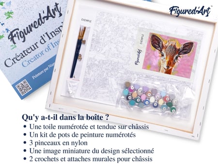 Peinture par Numéro Figured'Art avec Cadre - Biche mignonne - Kit de Loisir Créatif DIY Numéro d'Art Complet - 40x50cm toile tendue sur châssis