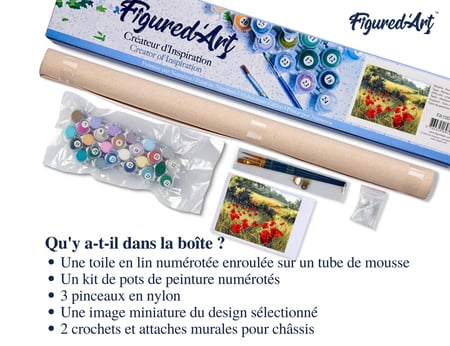Peinture par Numéro Figured'Art - Coquelicots champêtres - Kit de Loisir Créatif DIY Numéro d'Art Complet - 40x50cm sans châssis en bois