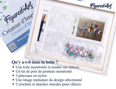 Peinture par Numéro Figured'Art avec Cadre - Zèbres de dos - Kit de Loisir Créatif DIY Numéro d'Art Complet - 40x50cm toile tendue sur châssis