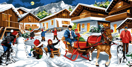 Canevas SEG Jeux au Village de Bois 65 x 120 cm
