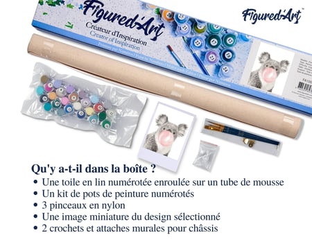 Peinture par Numéro Figured'Art - koala et Chewing gum - Kit de Loisir Créatif DIY Numéro d'Art Complet - 40x50cm sans châssis en bois