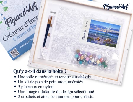Peinture par Numéro Figured'Art avec Cadre - Vue sur la plage - Kit de Loisir Créatif DIY Numéro d'Art Complet - 40x50cm toile tendue sur châssis