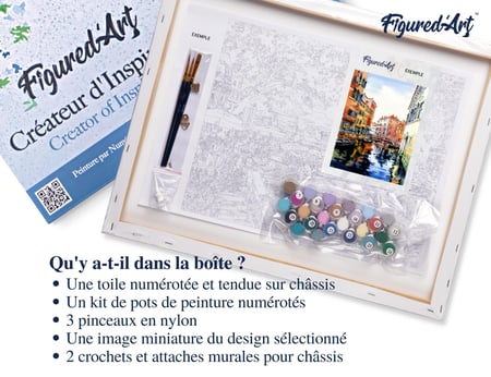 Peinture par Numéro Figured'Art avec Cadre - Aquarelle de Venise - Kit de Loisir Créatif DIY Numéro d'Art Complet - 40x50cm toile tendue sur châssis