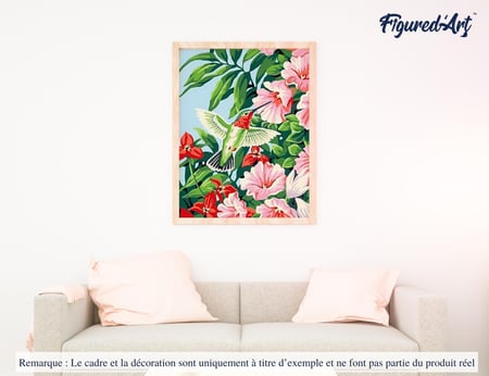 Peinture par Numéro Figured'Art - Colibri dans les Fleurs - Kit de Loisir Créatif DIY Numéro d'Art Complet - 40x50cm sans châssis en bois