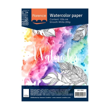 Papier aquarelle A4 - 200 g - Lisse - Florence - 100 feuilles