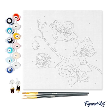 Mini Peinture par Numéro Figured'Art 20x20cm avec cadre Branche d'Orchidée - Petit Format