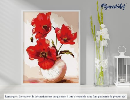 Peinture par Numéro Figured'Art - Jolis Coquelicots - Kit de Loisir Créatif DIY Numéro d'Art Complet - 40x50cm sans châssis en bois