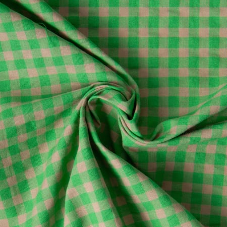 Tissu Seersucker Bicolore Carreaux beige sur fond Vert gazon
