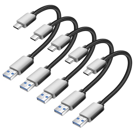 Avizar Pack 5x Mini Câbles USB vers USB-C 15cm CarPlay, Android Auto, Station de charge Gris