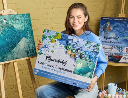 Peinture par Numéro Figured'Art avec Cadre - Poisson Artistique - Kit de Loisir Créatif DIY Numéro d'Art Complet - 40x50cm toile tendue sur châssis