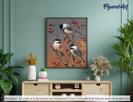 Peinture par Numéro Figured'Art - Oiseaux et Arbre Fruitier - Kit de Loisir Créatif DIY Numéro d'Art Complet - 40x50cm sans châssis en bois