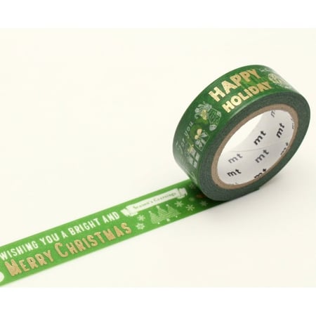 Masking Tape - Masking Tape MT 1,5 cm Noel Messages de Noël fond vert - calligraphy