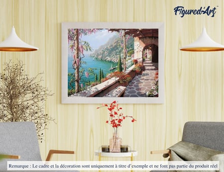 Peinture par Numéro Figured'Art - Vue Mer depuis le Patio - Kit de Loisir Créatif DIY Numéro d'Art Complet - 40x50cm sans châssis en bois