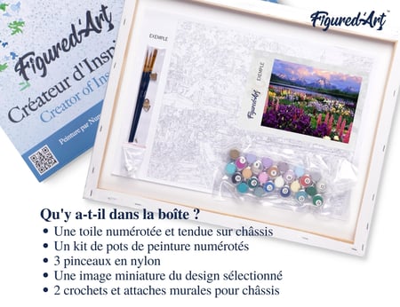 Peinture par Numéro Figured'Art avec Cadre - Fleurs et Lac au pied de la Montagne - Loisir Créatif Numéro d'Art - 40x50cm toile tendue sur châssis