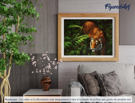 Peinture par Numéro Figured'Art - Tigre dans les fougères - Kit de Loisir Créatif DIY Numéro d'Art Complet - 40x50cm sans châssis en bois