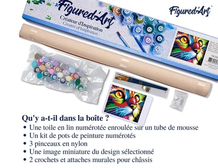 Peinture par Numéro Figured'Art - Félin Pop Art - Kit de Loisir Créatif DIY Numéro d'Art Complet - 40x50cm sans châssis en bois