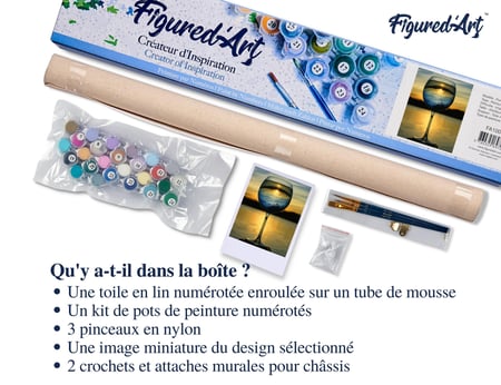 Peinture par Numéro Figured'Art - Verre de Vin et vue sur l'Horizon - Kit de Loisir Créatif DIY Numéro d'Art Complet - 40x50cm sans châssis en bois