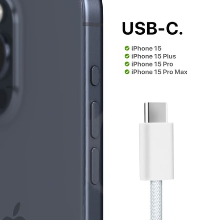 Câble De Charge Iphone 15 Usb C Vers Usb C 60w, Câble De Charge