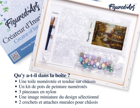 Peinture par Numéro Figured'Art avec Cadre - Retraite et tranquilité - Kit de Loisir Créatif DIY Numéro d'Art - 40x50cm toile tendue sur châssis