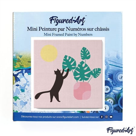 Mini Peinture par Numéro Figured'Art 20x20cm avec cadre Chaton et plante au Soleil - Petit Format