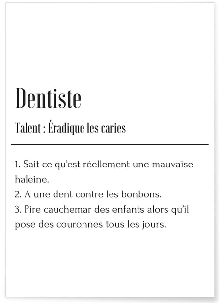 Affiche Définition Dentiste | A3 : 29,7x42cm