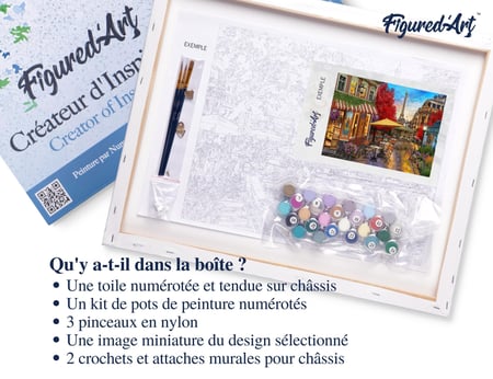 Peinture par Numéro Figured'Art avec Cadre - Terrasse à Paris - Kit de Loisir Créatif DIY Numéro d'Art Complet - 40x50cm toile tendue sur châssis