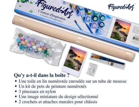 Peinture par Numéro Figured'Art - Plage au crépuscule - Kit de Loisir Créatif DIY Numéro d'Art Complet - 40x50cm sans châssis en bois