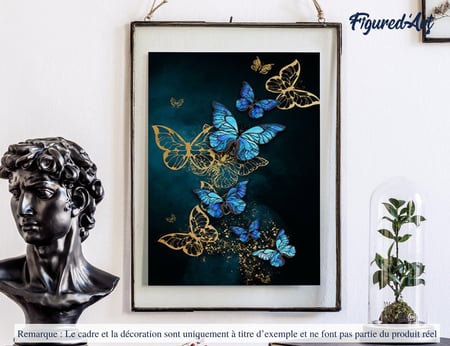 Peinture par Numéro Figured'Art - Papillons féériques bleus et dorés - Kit de Loisir Créatif DIY Numéro d'Art Complet - 40x50cm sans châssis en bois