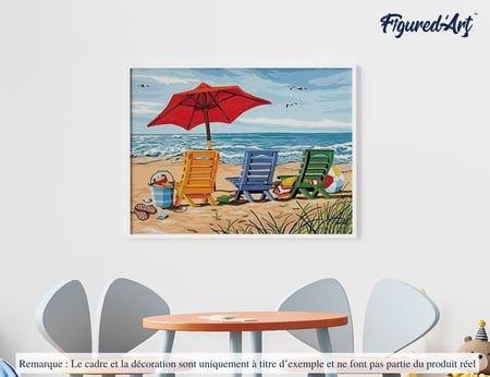 Peinture par Numéro Figured'Art - Chaises à la Plage - Kit de Loisir Créatif DIY Numéro d'Art Complet - 40x50cm sans châssis en bois