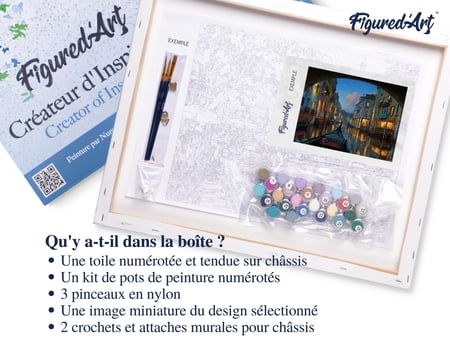 Peinture par Numéro Figured'Art avec Cadre - Visite du canal de Venise - Kit de Loisir Créatif DIY Numéro d'Art - 40x50cm toile tendue sur châssis