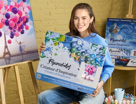 Peinture par Numéro Figured'Art avec Cadre - Lâcher de Ballons à Paris - Kit de Loisir Créatif DIY Numéro d'Art - 40x50cm toile tendue sur châssis