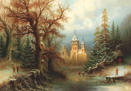 Puzzle 1000 pièces - Albert Bredow - Romantic Winter Landscape - DToys