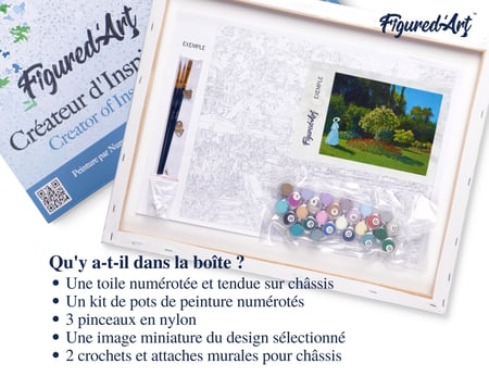 Peinture par Numéro Figured'Art avec Cadre - Dame en blanc au jardin - Monet - Kit de Loisir Créatif Numéro d'Art - 40x50cm toile tendue sur châssis
