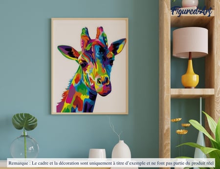 Peinture par Numéro Figured'Art avec Cadre - Girafe Pop Art - Kit de Loisir Créatif DIY Numéro d'Art Complet - 40x50cm toile tendue sur châssis