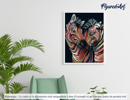 Peinture par Numéro Figured'Art avec Cadre - Couple de Zèbres colorés - Kit de Loisir Créatif DIY Numéro d'Art - 40x50cm toile tendue sur châssis