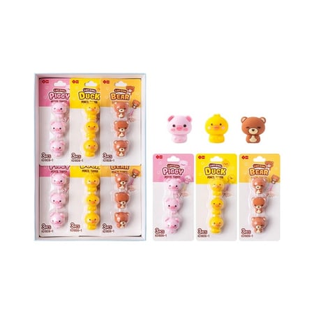 Embouts de Crayons Têtes Animaux 3D Kawaii - Poussin / Ours / Cochon