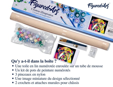 Peinture par Numéro Figured'Art - Bulldog Pop Art - Kit de Loisir Créatif DIY Numéro d'Art Complet - 40x50cm sans châssis en bois