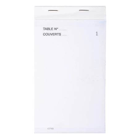 Bloc Maître d'Hôtel 50 feuillets autocopiants numérotés en tripli - Format 9,5x17 cm - Blanc - x 50 - Exacompta