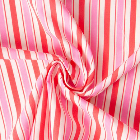Tissu Coton imprimé Arty Lydia rayures Rose et Rouge sur fond Blanc