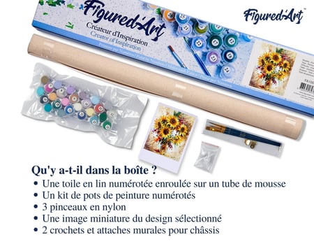 Peinture par Numéro Figured'Art - Jolis Tournesols - Kit de Loisir Créatif DIY Numéro d'Art Complet - 40x50cm sans châssis en bois