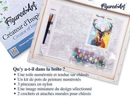 Peinture par Numéro Figured'Art avec Cadre - Renne Moderne - Kit de Loisir Créatif DIY Numéro d'Art Complet - 40x50cm toile tendue sur châssis
