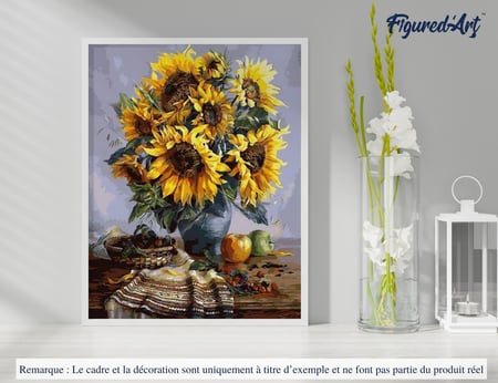 Peinture par Numéro Figured'Art - Bouquet de Tournesols - Kit de Loisir Créatif DIY Numéro d'Art Complet - 40x50cm sans châssis en bois